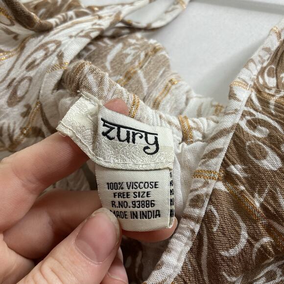 Zury Women's Cream Print Boho Mini Dress Free Size Coquette Lace Detail Flowy - Picture 5 of 10